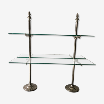 Countertop shelf in nickel-plated metal and Flamingo glass