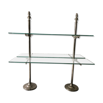 Countertop shelf in nickel-plated metal and Flamingo glass