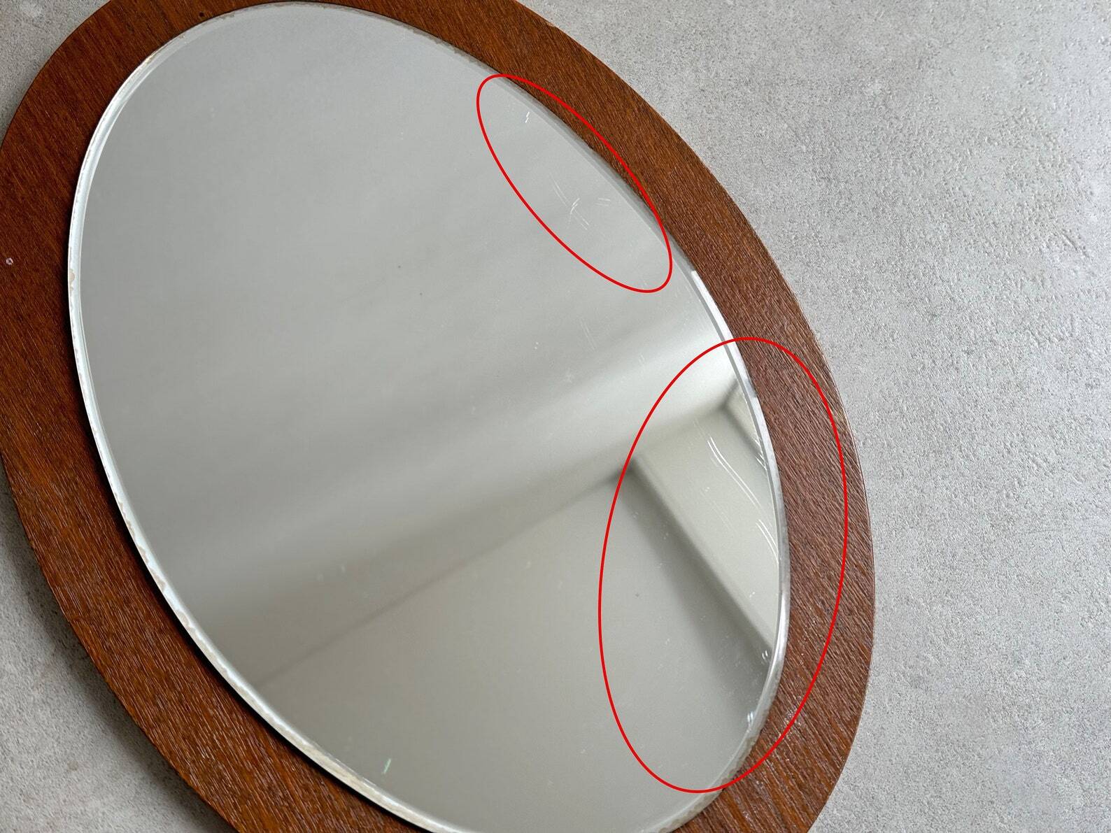 Mid Century teak oval wall mirror