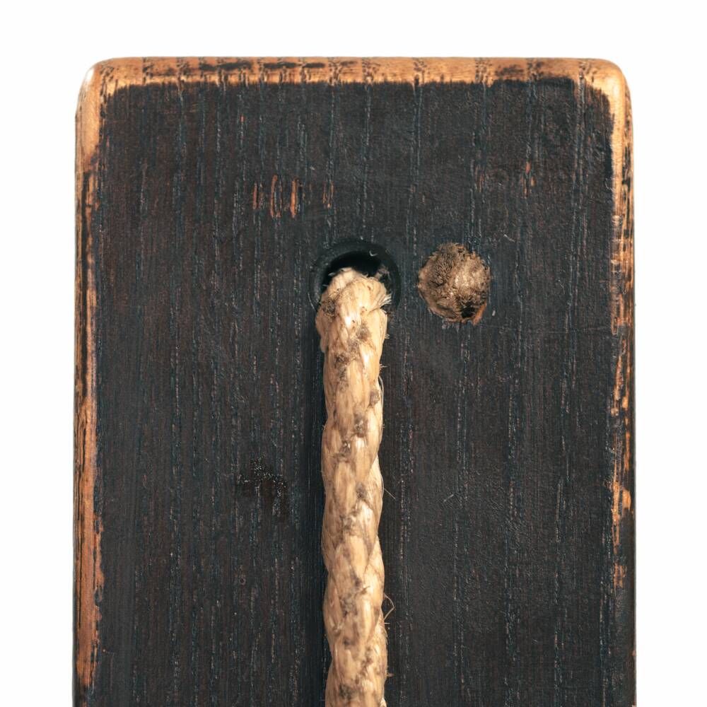 Vintage Brutalist Hide Leather and Wood with Rope Dining Chairs, Set of 2