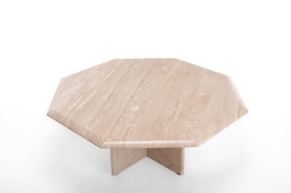 Table basse italienne en travertin avec fossiles