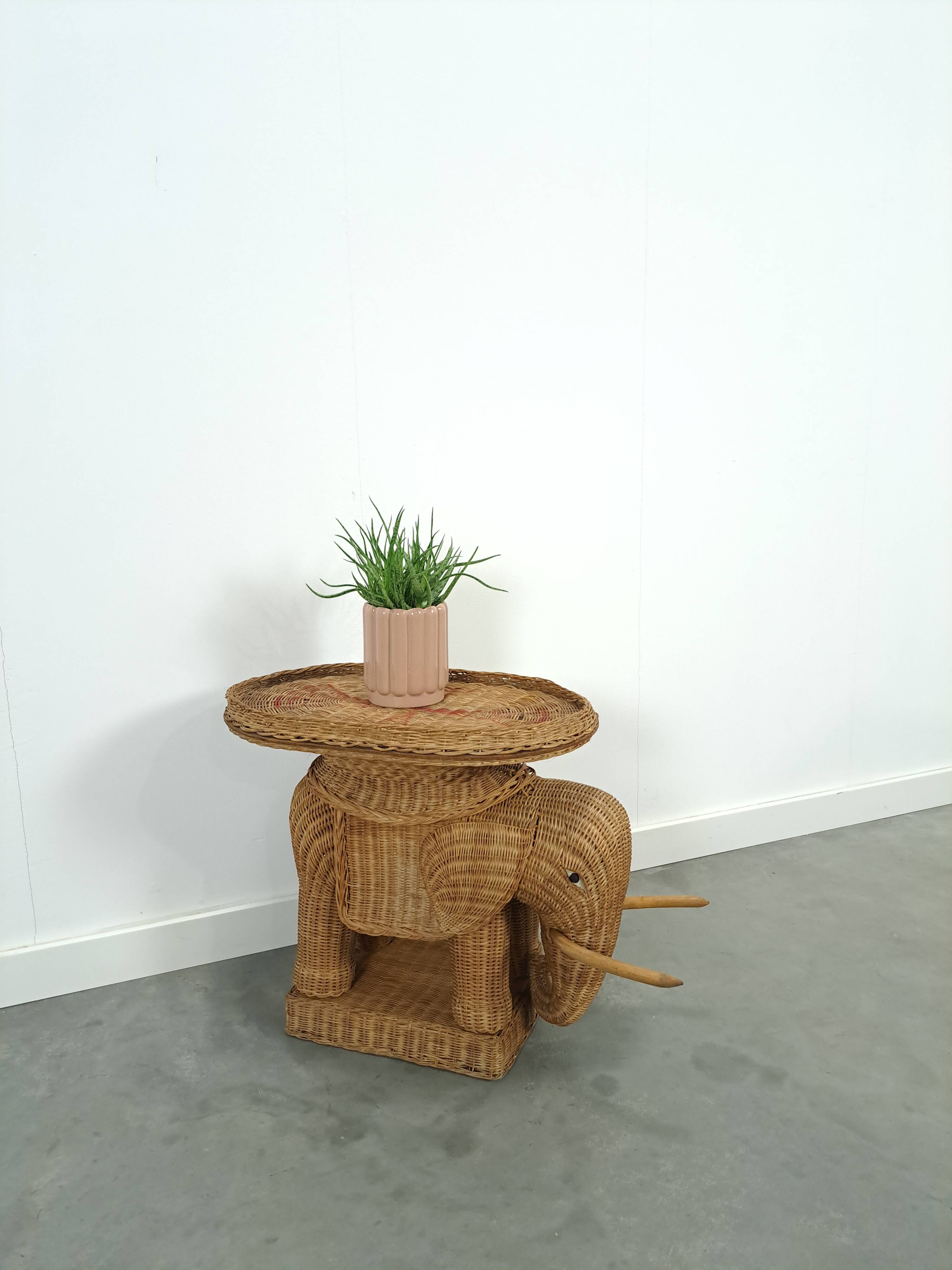 Rattan elephant table vintage side table
