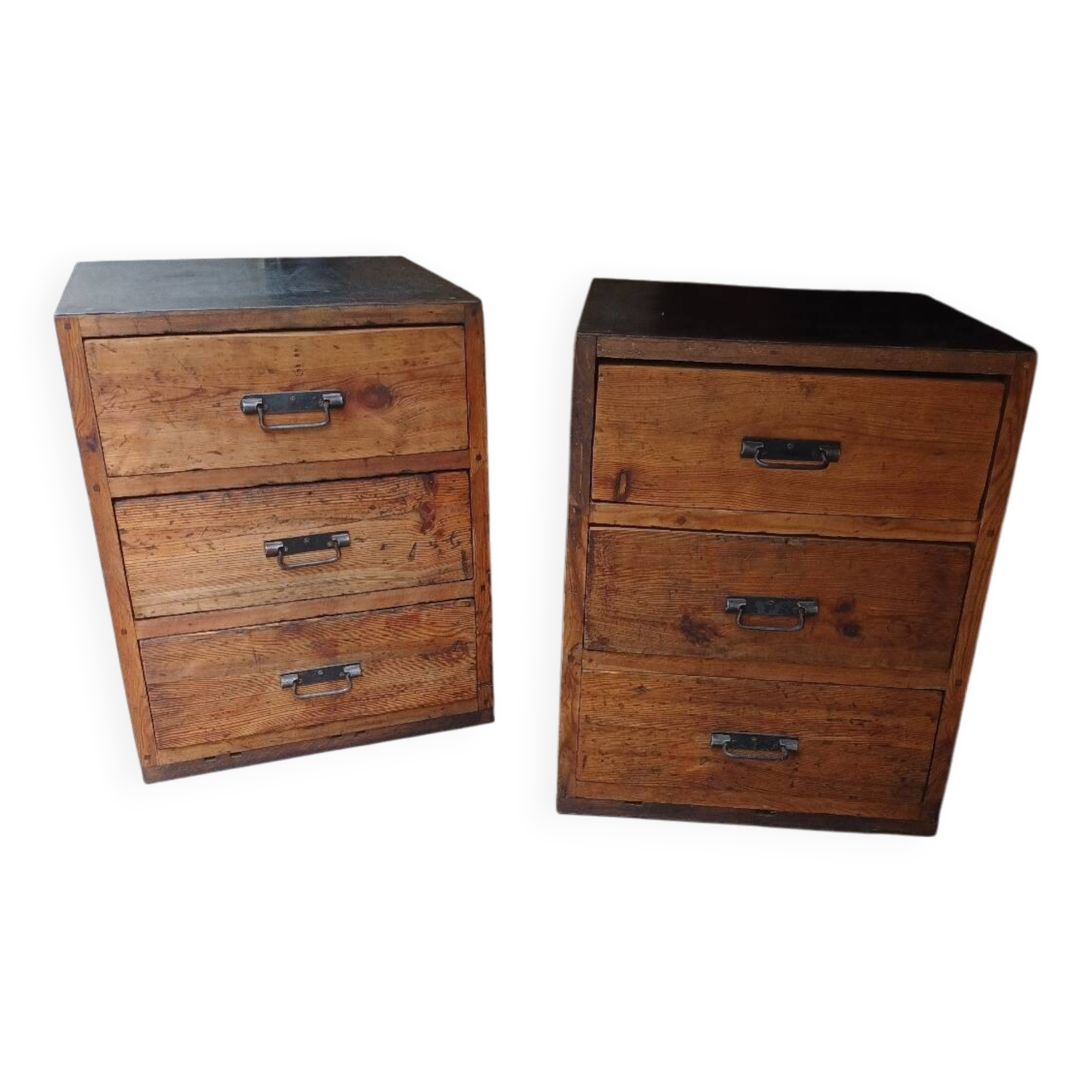 Pair of workshop furniture, solid wood, metal top 1930, 1950