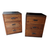 Pair of workshop furniture, solid wood, metal top 1930, 1950