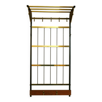 Mid-century brass and teak wall coat rack, 1960s