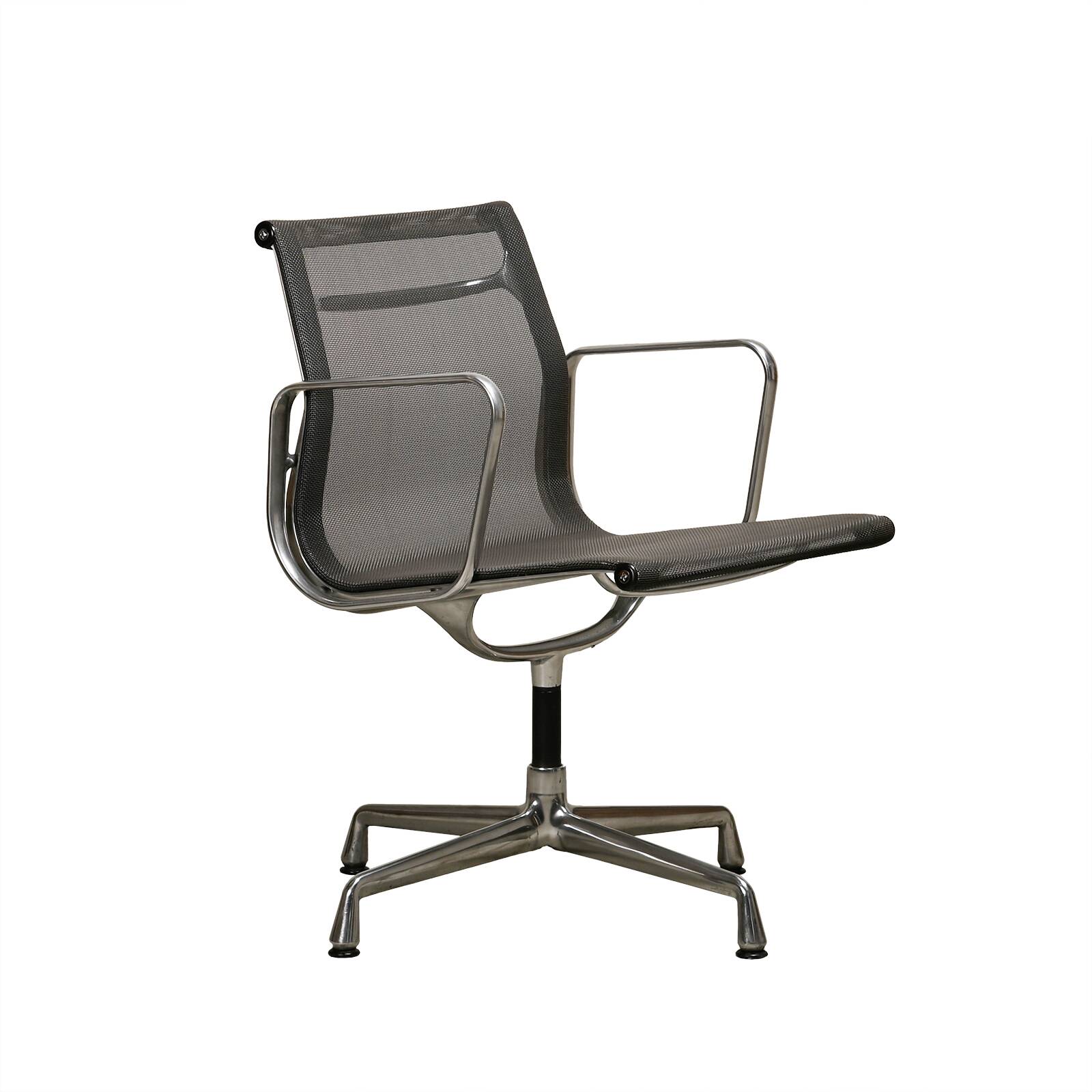 Multiple Eames Aluminum Group EA108 Dining Chairs Charcoal Netweave Mesh, Vitra