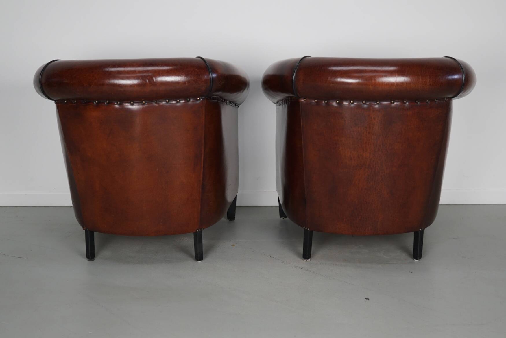 Vintage Dutch Cognac Leather Club Chairs, Set of 2