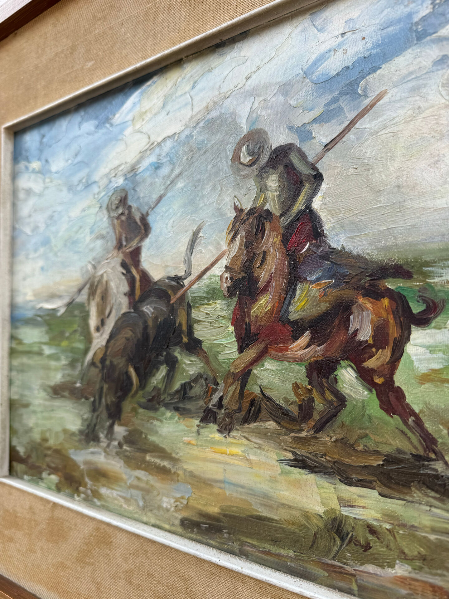 Tableau huile scène camarguaise 20ème