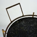Round Mid-Century Brass and Marble-Effect Glass Bar Cart. Italy 1950s