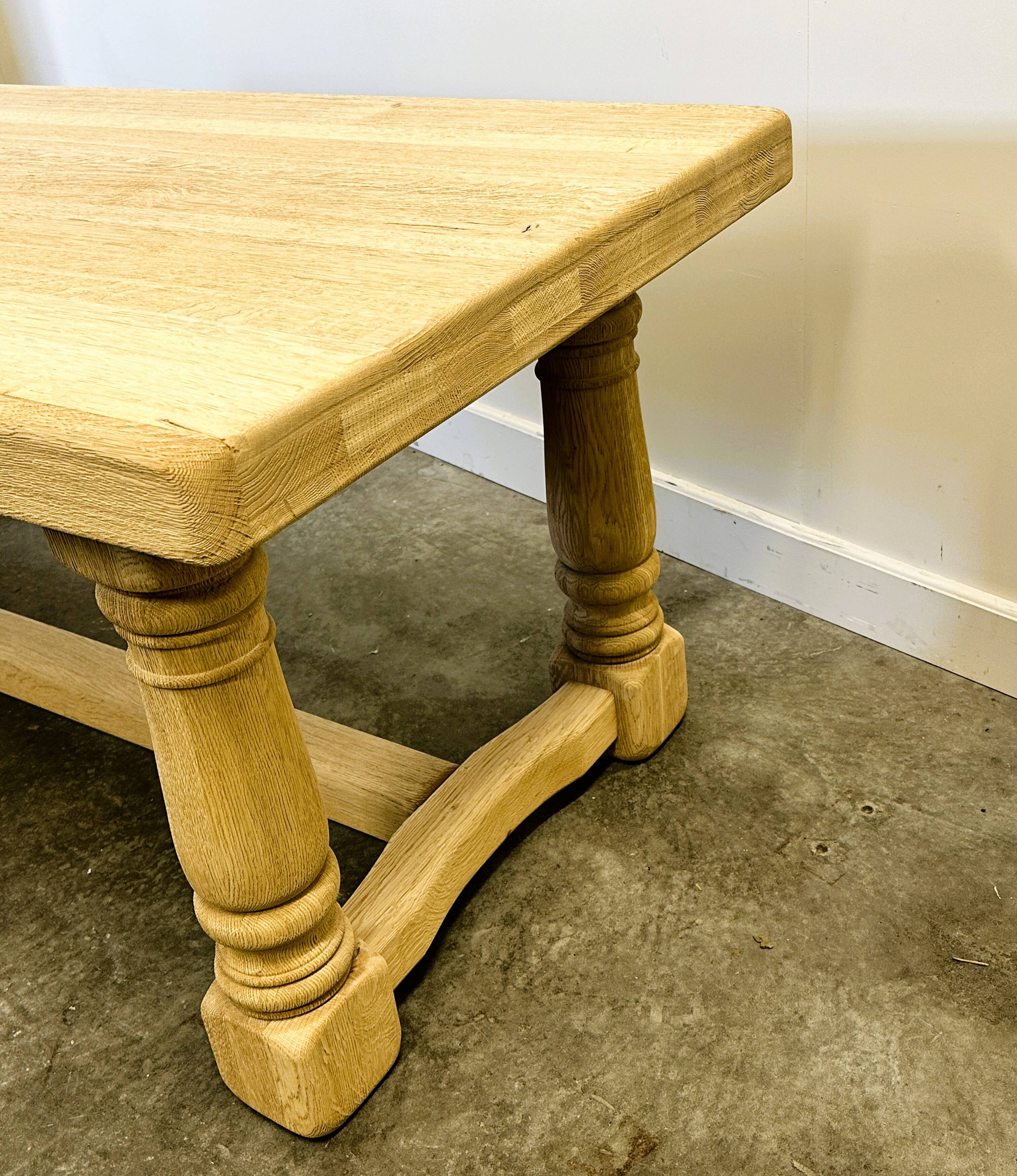 Large Sanded Full Oak Vintage French Dining Table, 1960s. France