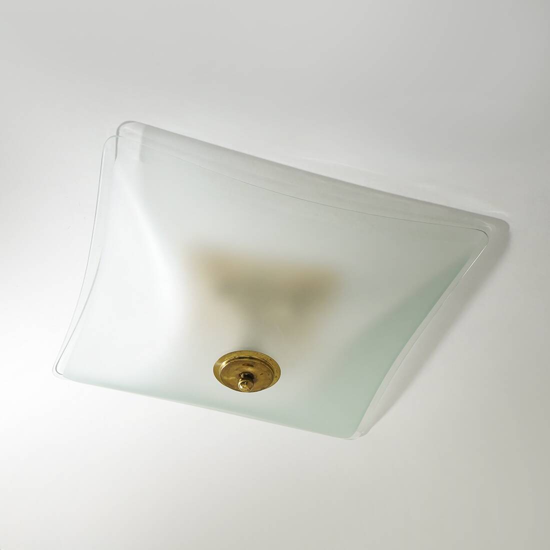 Ceiling lamp in satin glass and brass, 1970s