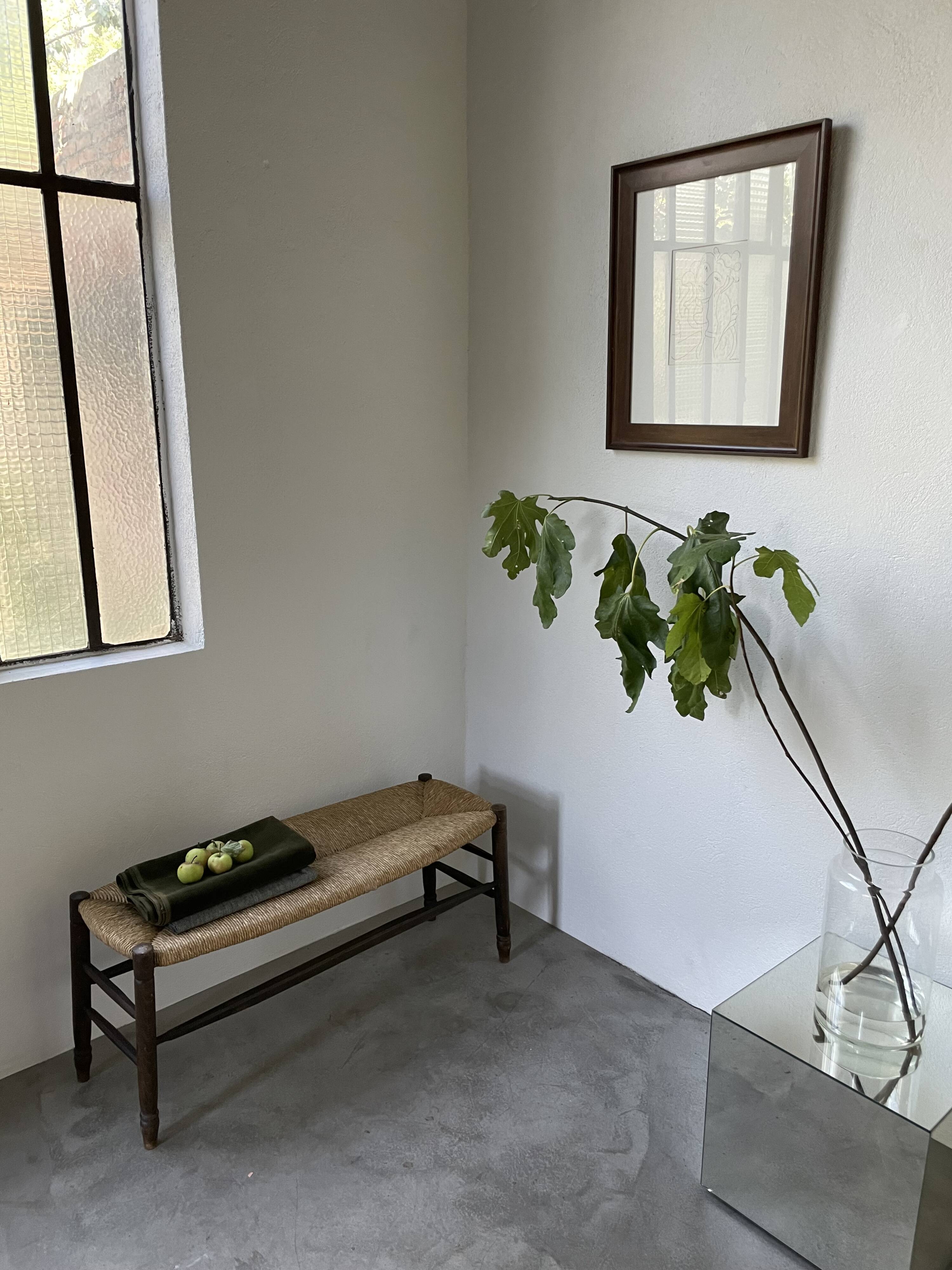 Oak and straw farm bench