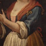 Italian Framework Portrait Of A Girl With A Goldfinch From 18th Century