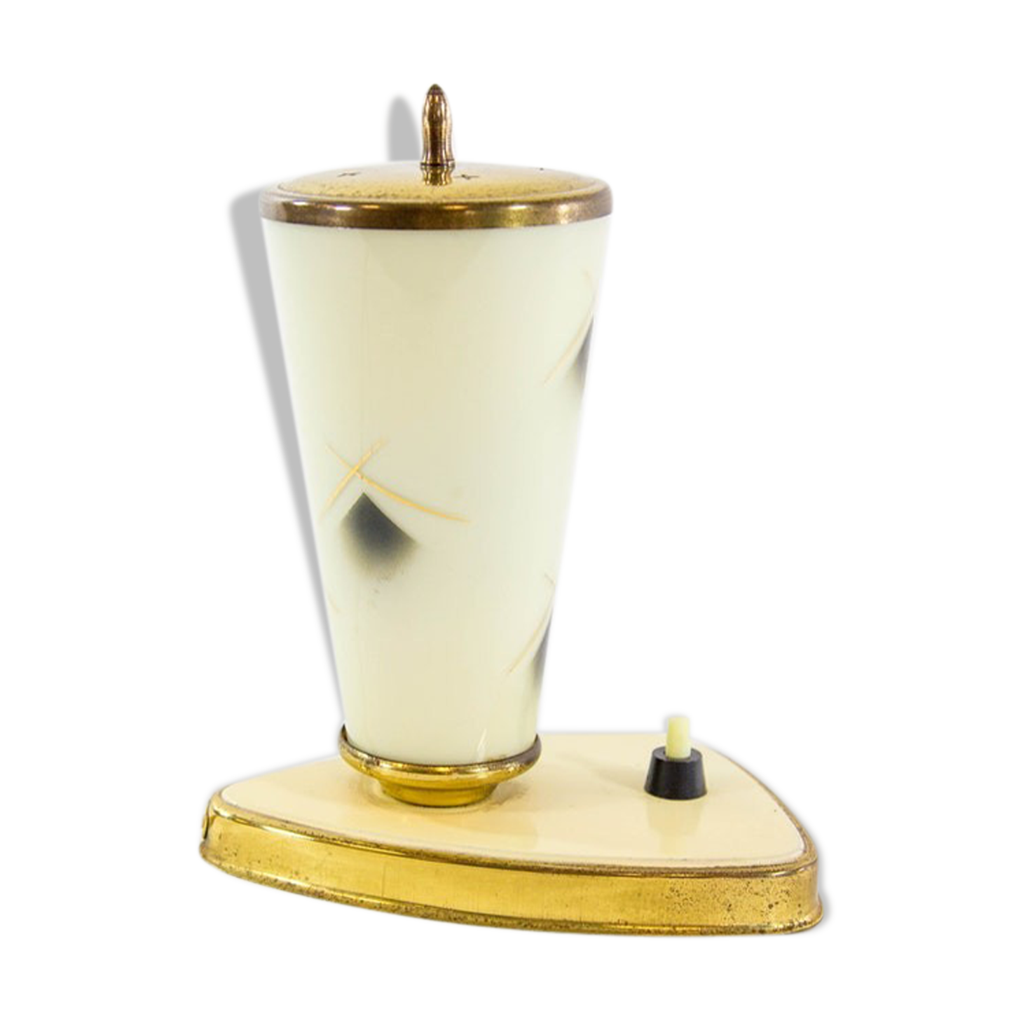 Lampe de table verre opalin et base laiton années 50