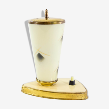 Lampe de table verre opalin et base laiton années 50