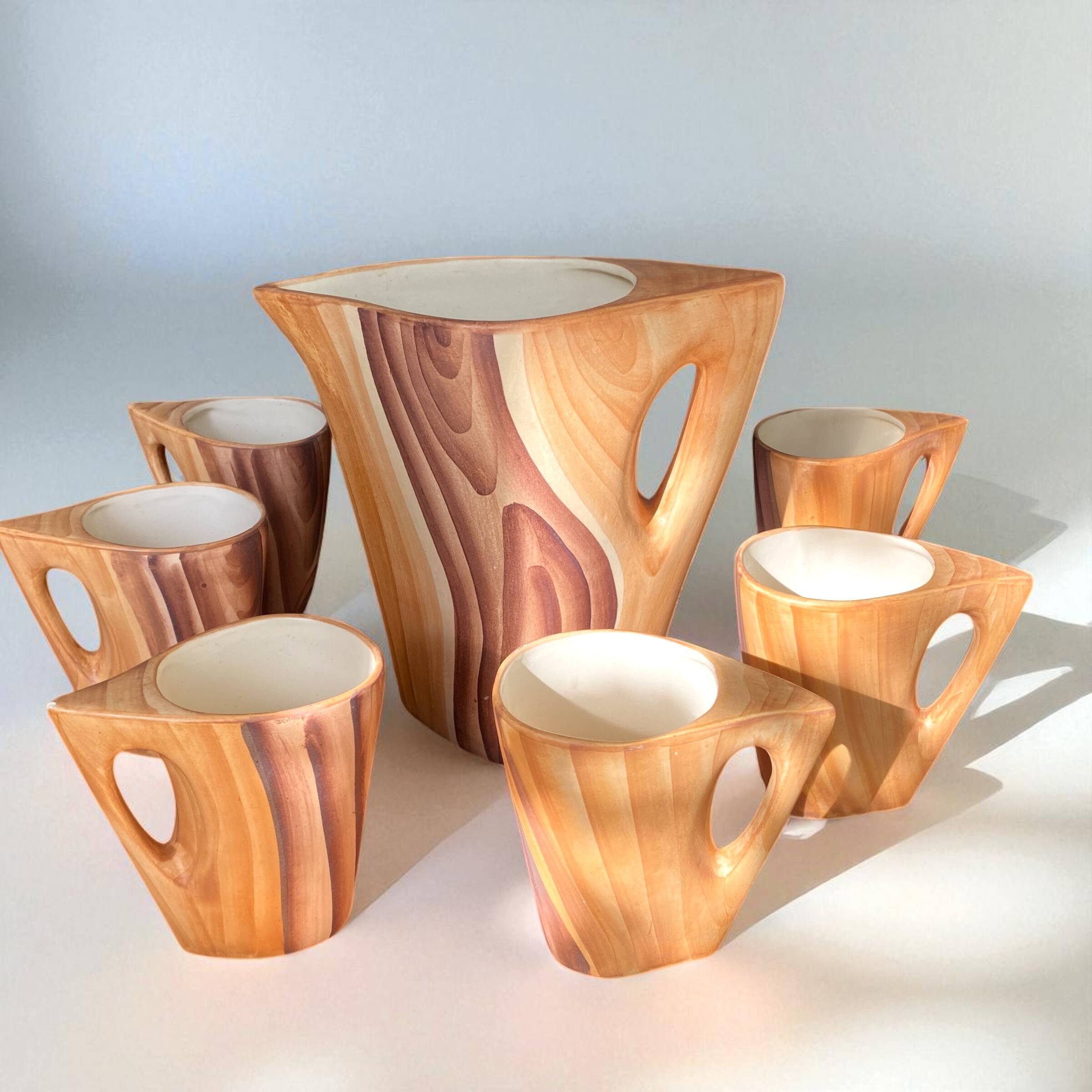 Grandjean Jourdan Vallauris Vintage ceramic faux bois orangeade set