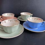 Set of 4 Villeroy & Boch Vintage 50s Cups and Saucers - Pastel & Gold