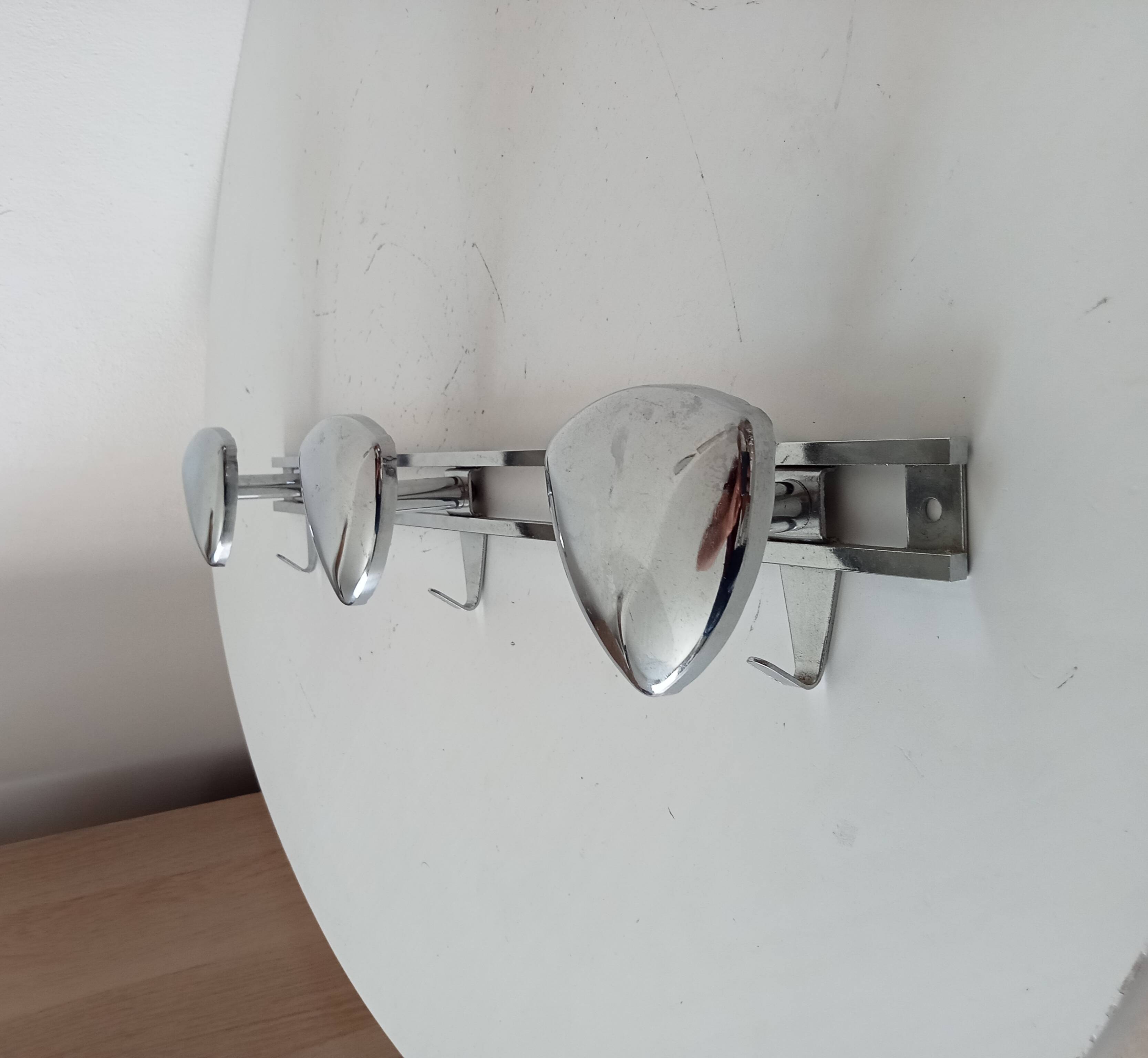 Vintage 1960s chrome wall coat rack automotive design