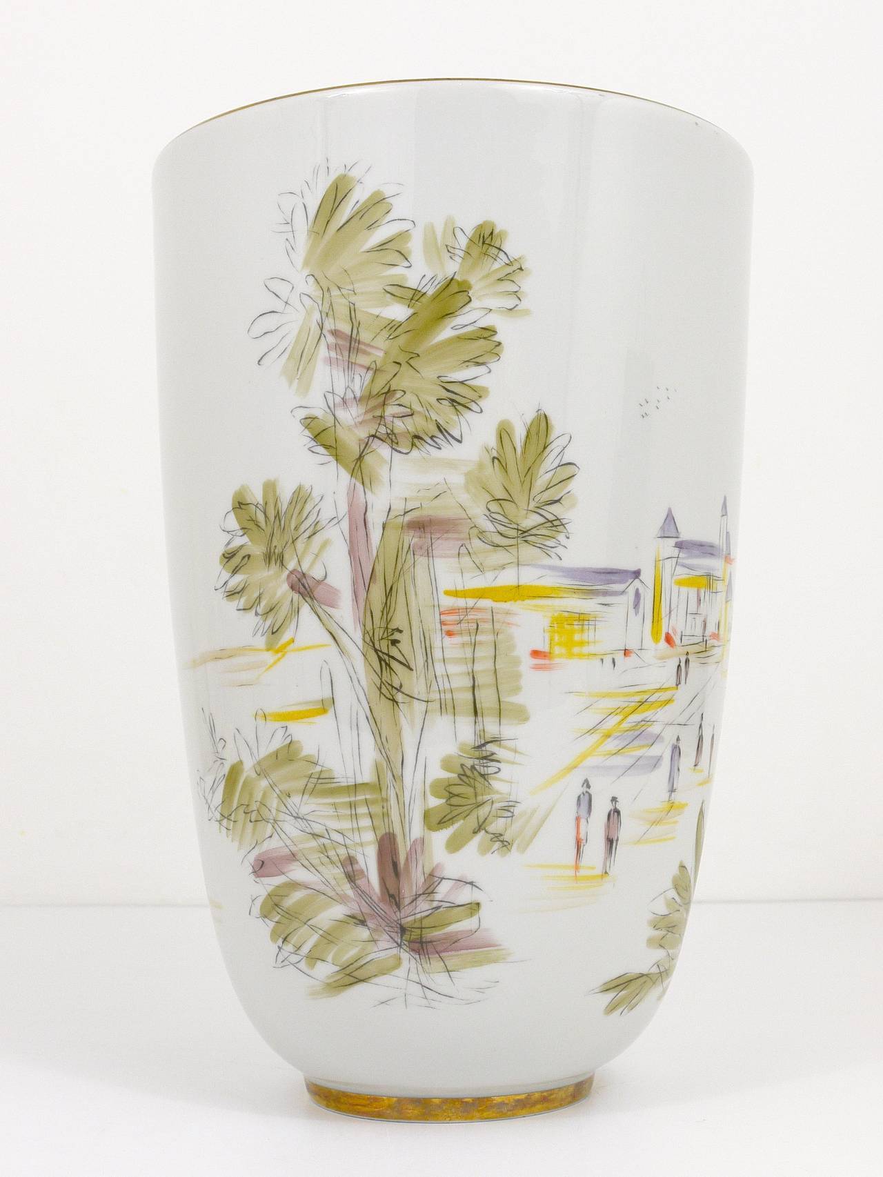 Large porcelain vase from the mid-century, hand-painted, Hutschenreuther, Selb, Germany, 1950s.