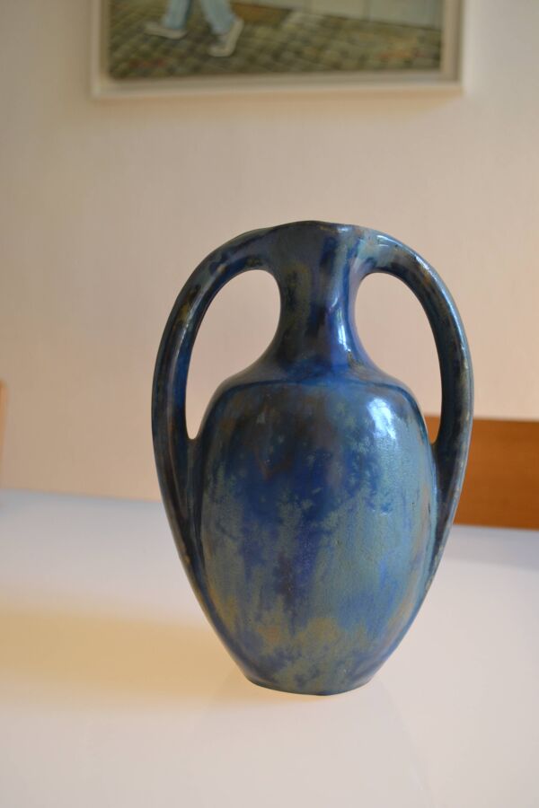 Vase amphore en grès de Pierrefonds irisé Art déco 1930 signé
