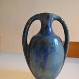 Iridescent Pierrefonds stoneware amphora vase, Art Deco, 1930, signed