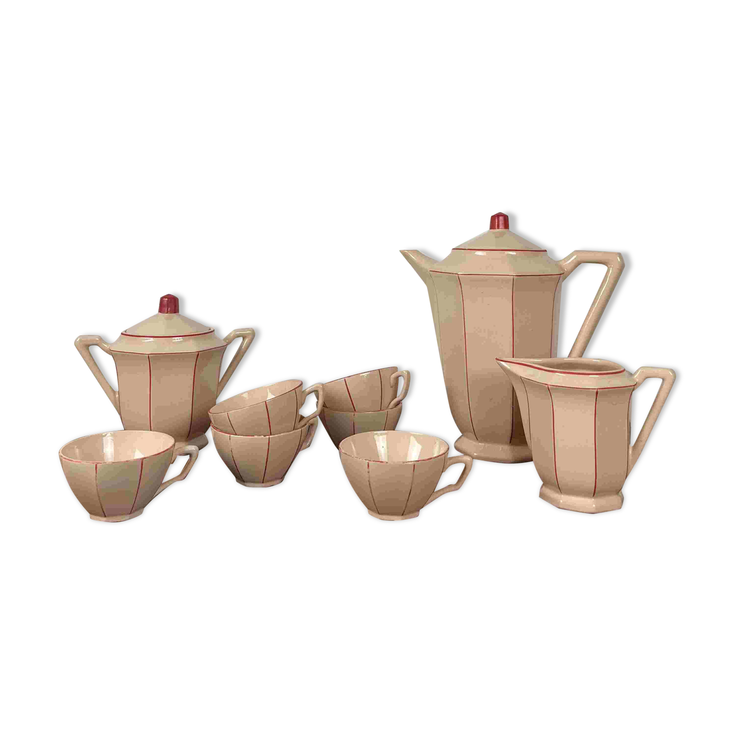 Digoin-Sarrguemines Art Deco pink and red coffee/tea set