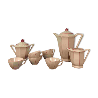 Digoin-Sarrguemines Art Deco pink and red coffee/tea set