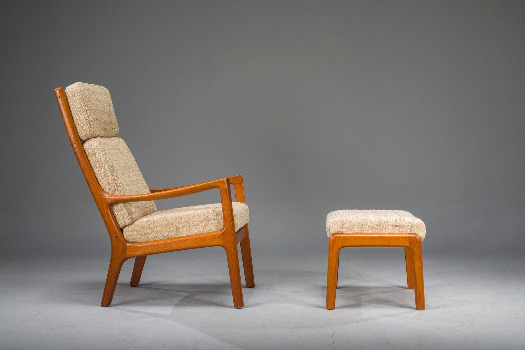 Ensemble de fauteuil à dossier haut et ottoman Senator en teck par Ole Wanscher pour Poul Jeppesen Collectors, Cado, années 1960