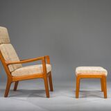 Ensemble de fauteuil à dossier haut et ottoman Senator en teck par Ole Wanscher pour Poul Jeppesen Collectors, Cado, années 1960