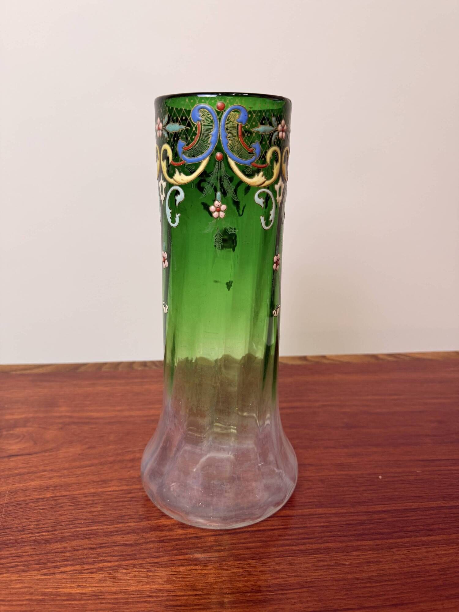 Antique Legras vase – green and transparent with polychrome enamel – Art Nouveau