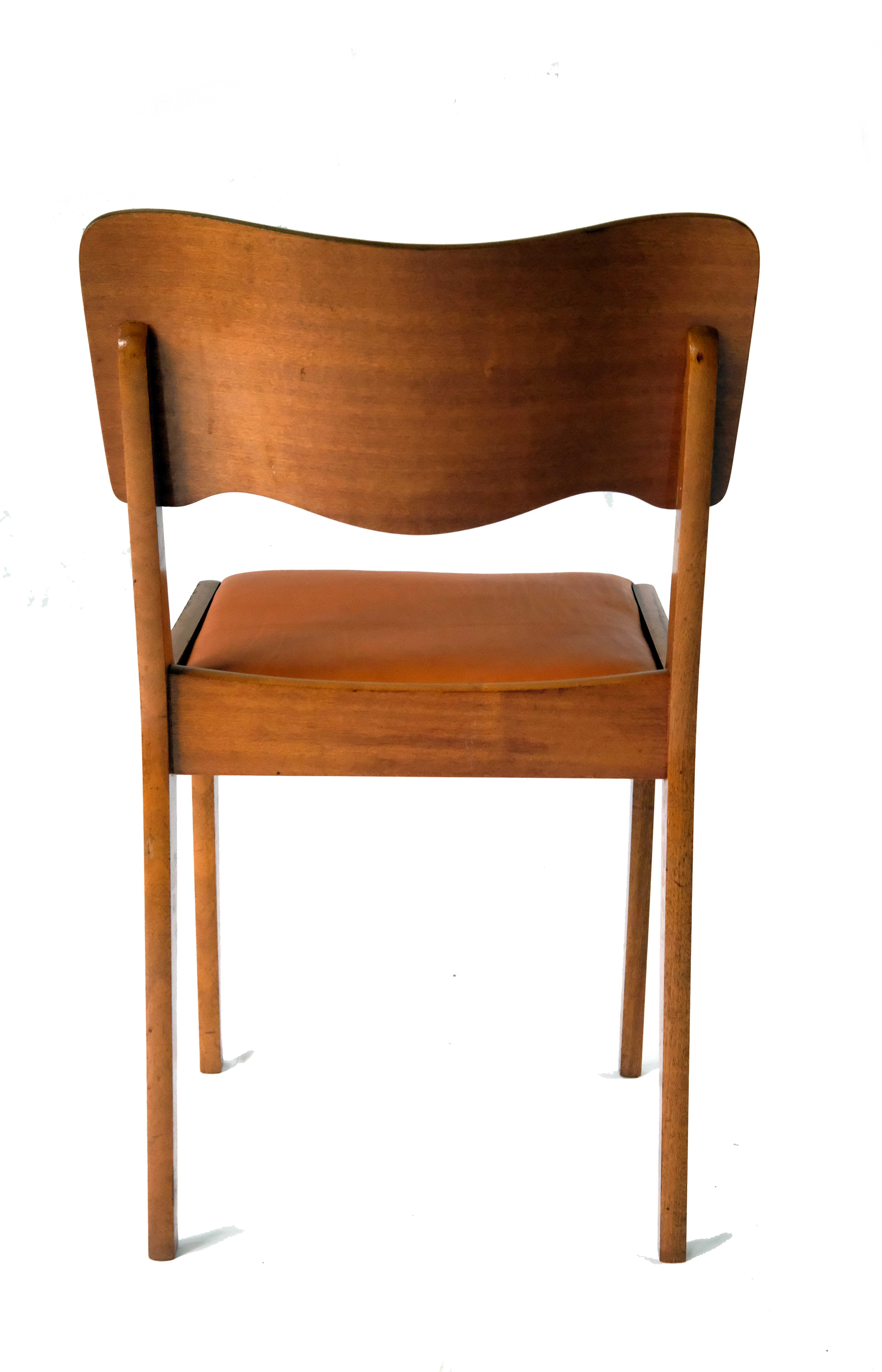 Scandinavian dining chairs, beech & leather 1960