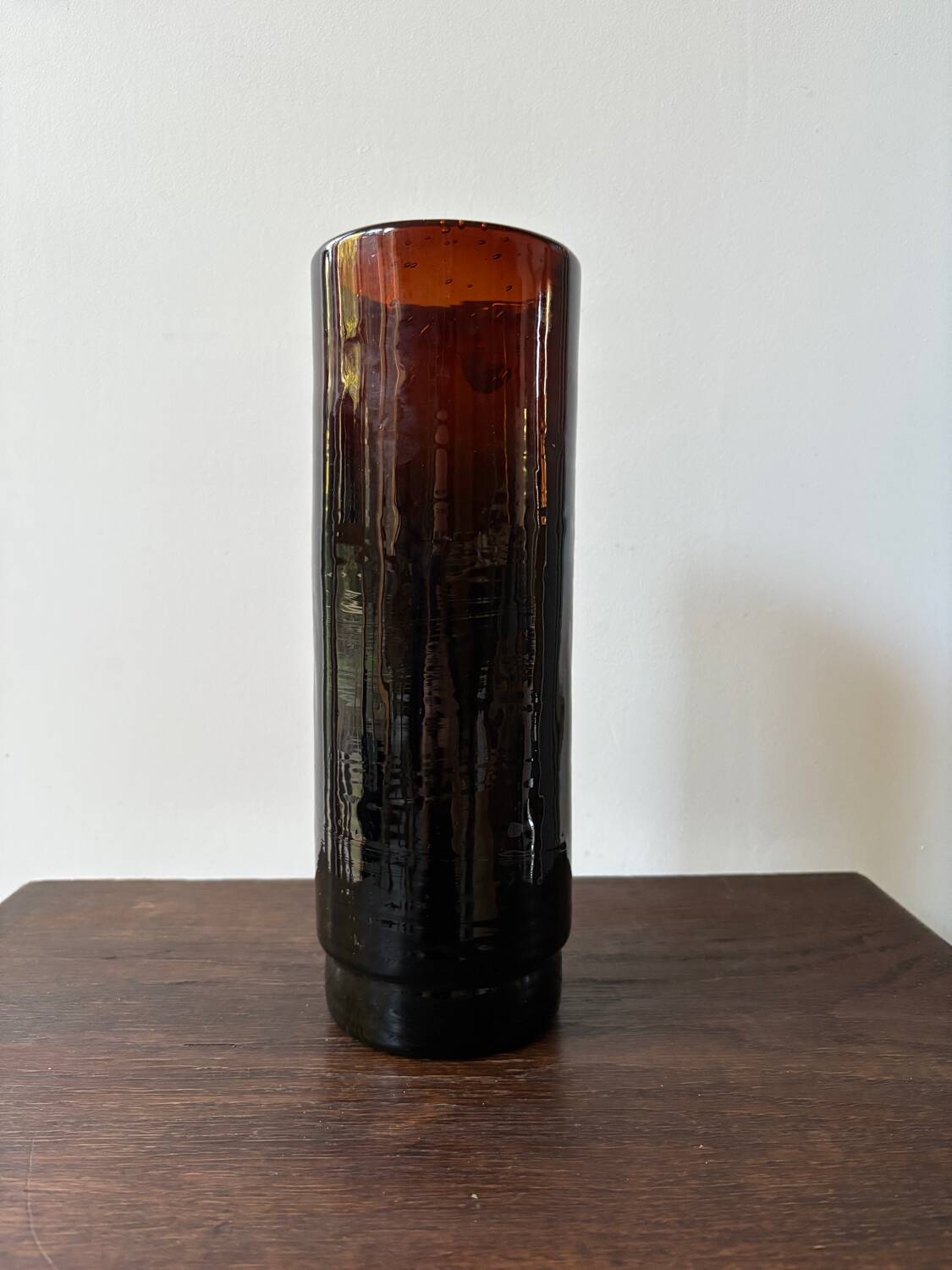 Vintage 1970s garnet brown glass roller vase