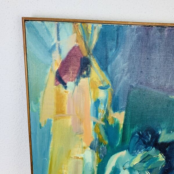 Tableau, huile sur toile contemporaine, femmes bleues