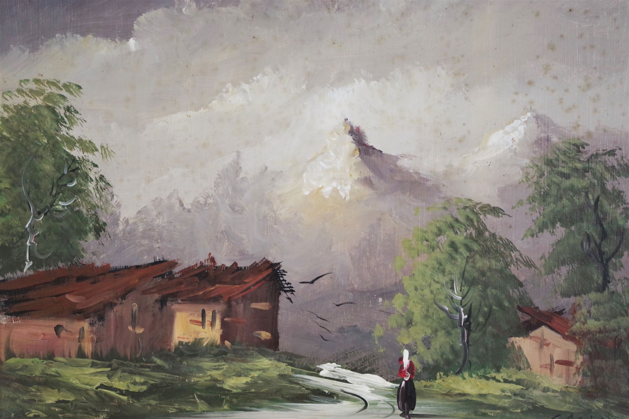 Oil painting on canvas, mountain landscape, Cakv