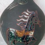 Vase with enamelled mythological decoration, signature to decipher 1950
