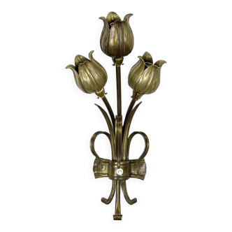 Applique murale sculpturale de théâtre "FLOWER" en laiton de 44 cm de style Stilnovo, Italie, années 1970