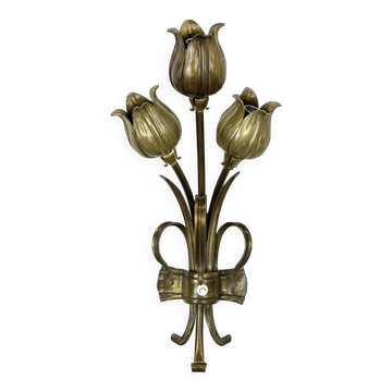 Sculptural 44cm brass  "flower" theatre wall light, italy, 1970s