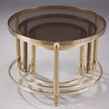Set of three nesting coffee tables in bronze and smoked glass, 70s
