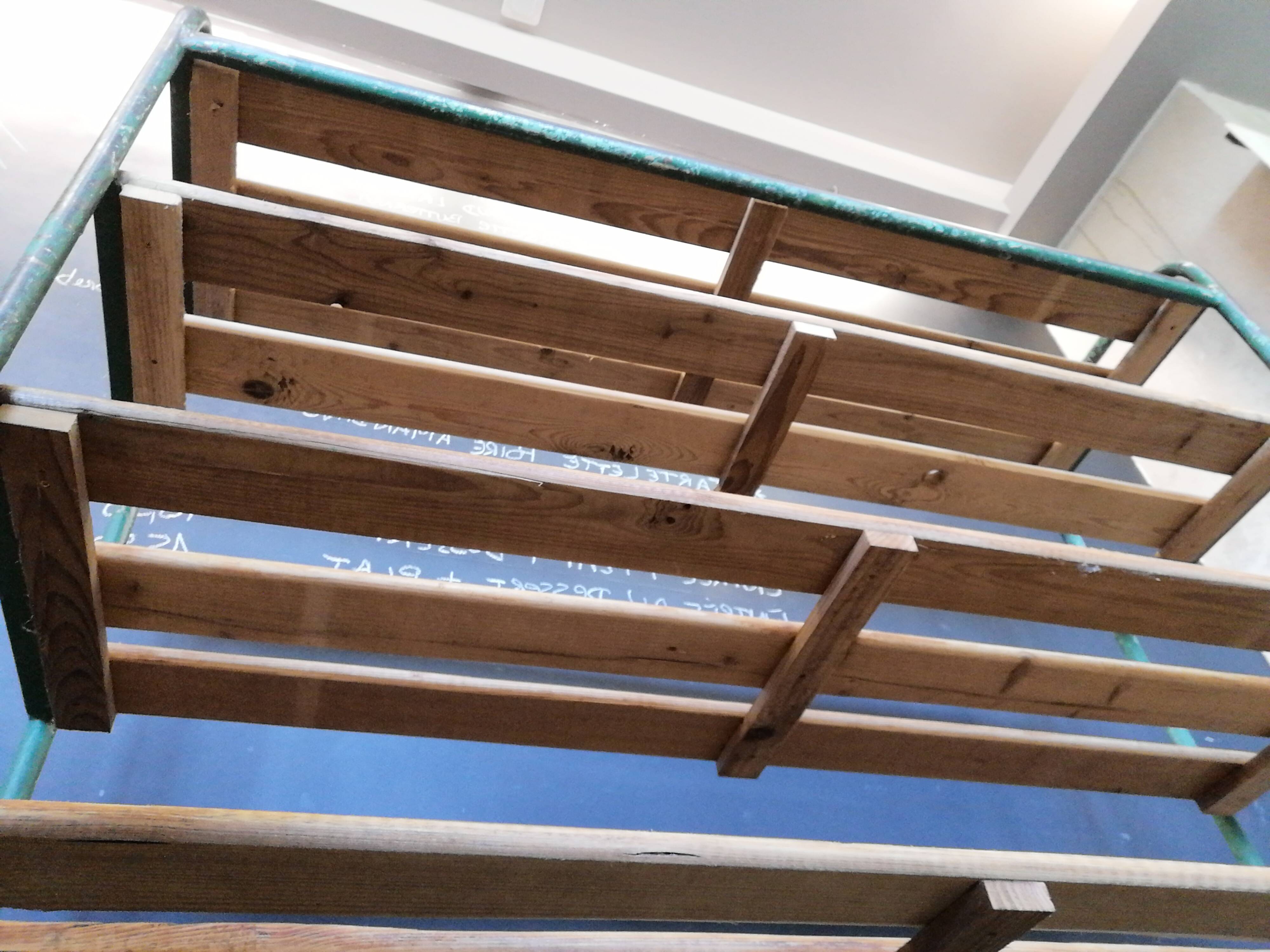 Steel and wooden shelf on wheels