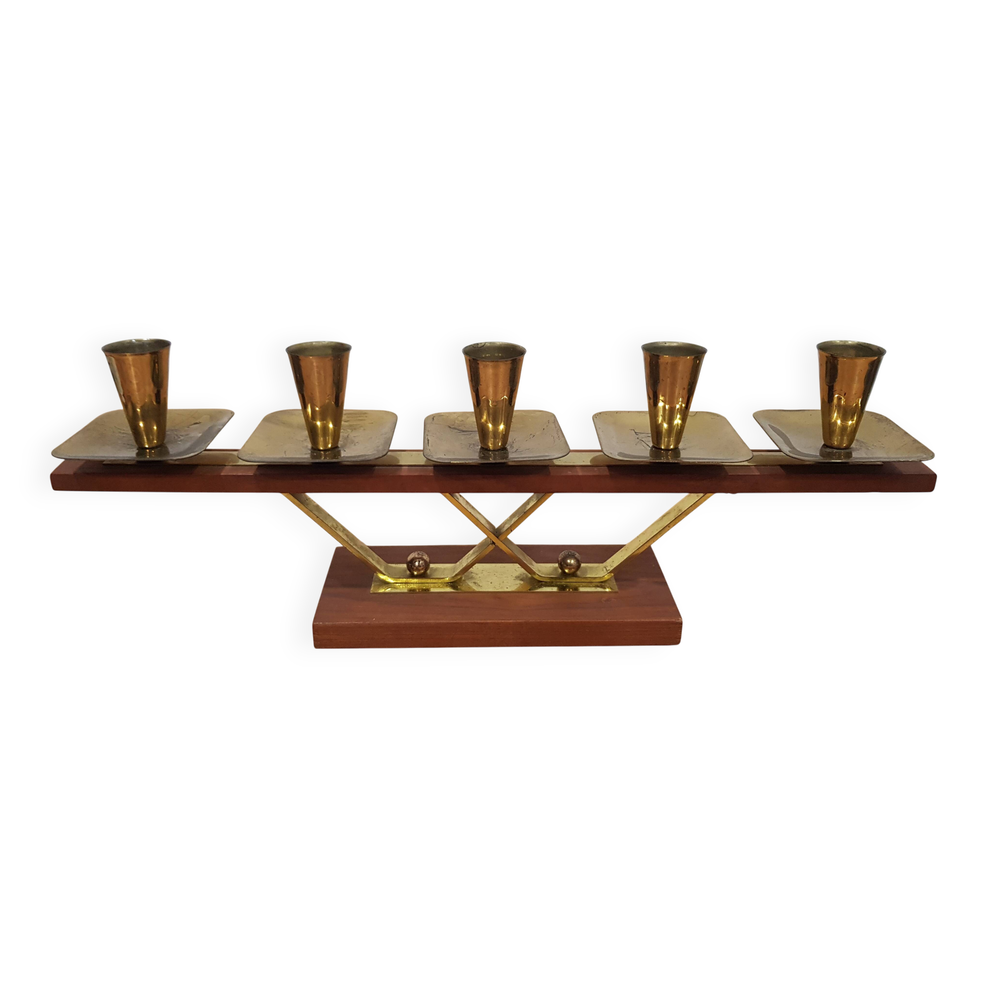 Vintage candle holder Echt Teakholz / teak and brass, 1960s.