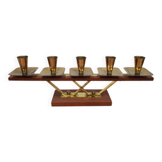 Vintage candle holder Echt Teakholz / teak and brass, 1960s.