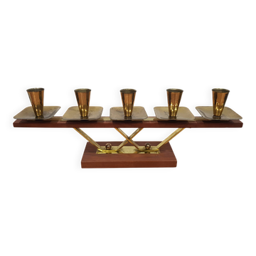 Vintage candle holder Echt Teakholz / teak and brass, 1960s.