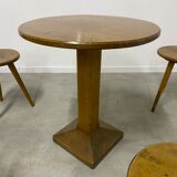Set table and 4 wooden stools bistrot design of the 50