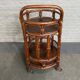 Round bamboo & rattan bar cart - italy 1960's