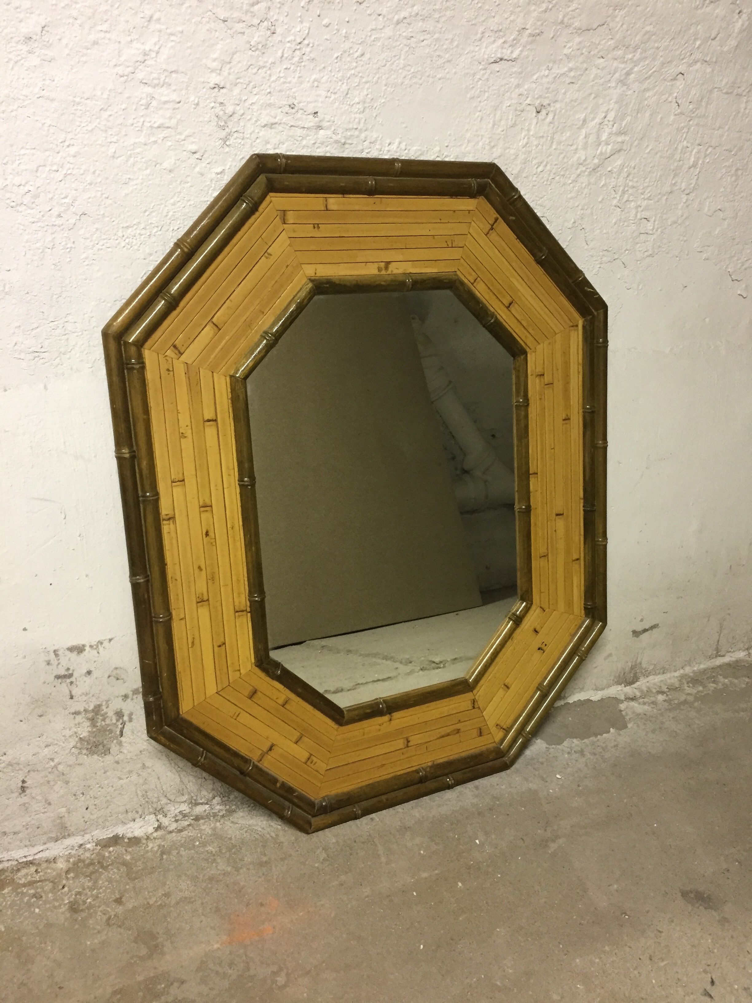 Octagonal bamboo mirror