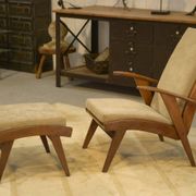 Scandinavian armchair and two 1960s ottomans.