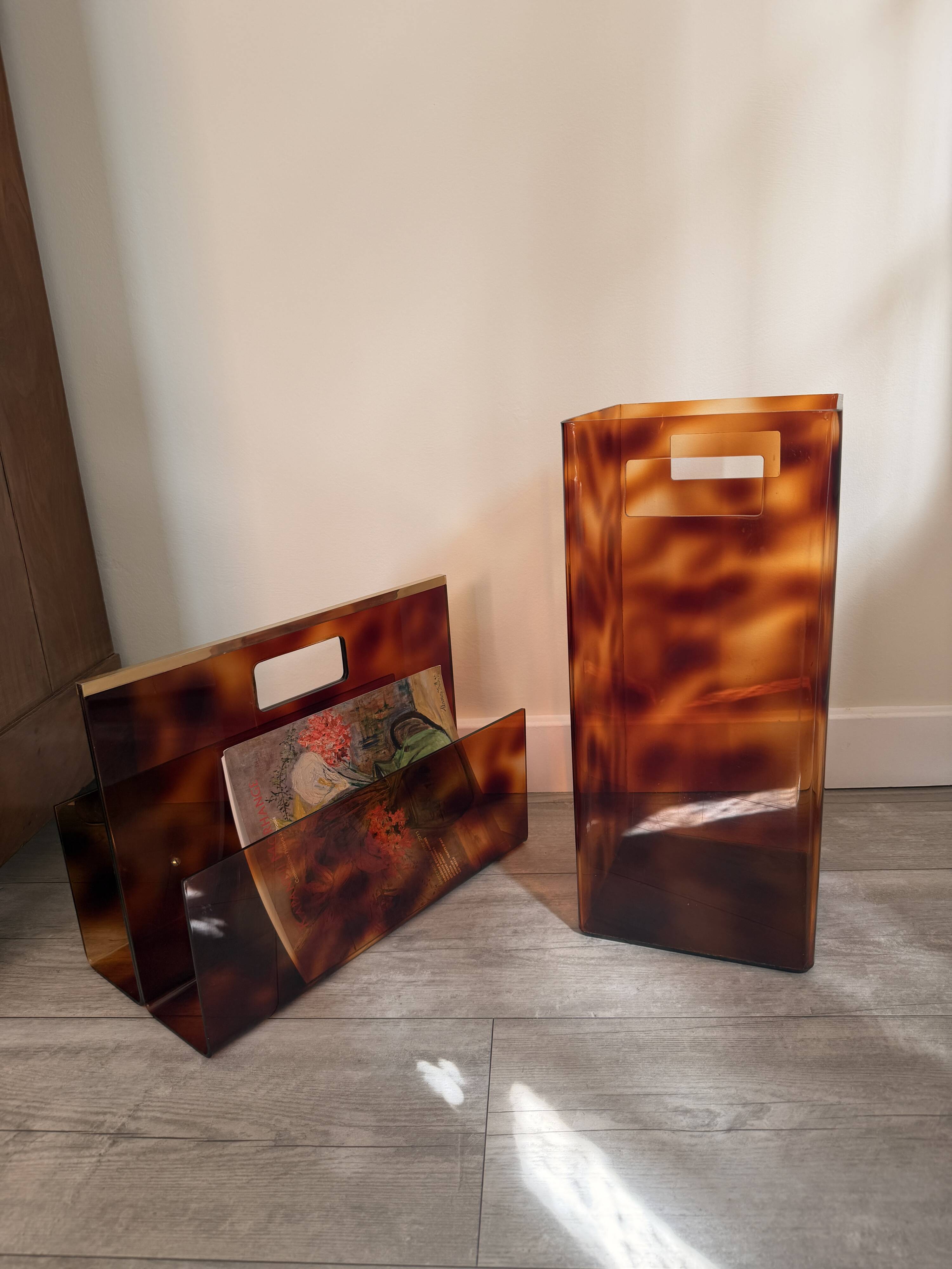 Duo Magazine Rack & Umbrella Stand "Tortoiseshell", Michel Dumas Style