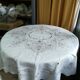 Round off-white tablecloth embroidered with grey flowers with 8 matching napkins - festive table