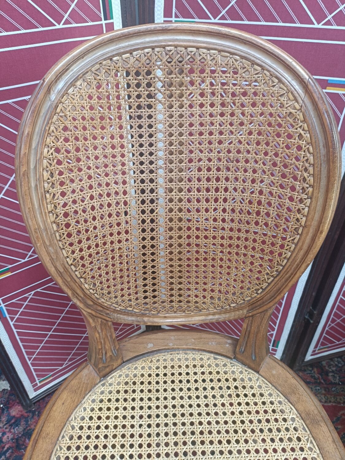 Louis XVI style medallion chairs, canned seat and back