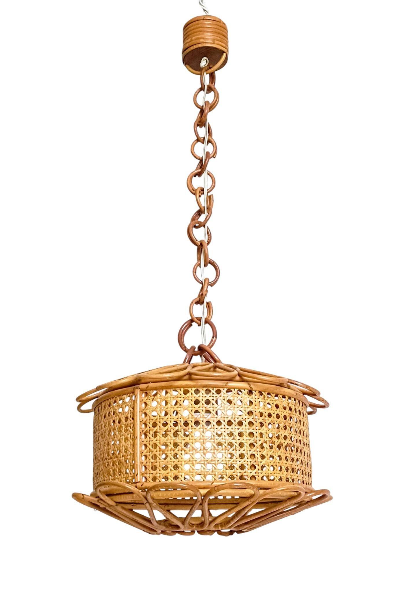 Handcrafted Bamboo and Rattan Pendant Lamp, Spanish Modernist, 1960s